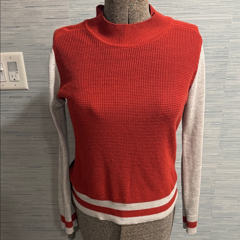 Chic Red and Cream Women's Turtleneck Sweater